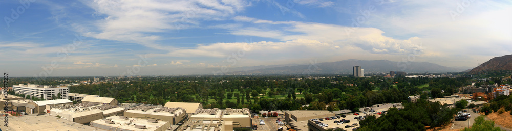 High angle view of the Studio City area and Universal Studio