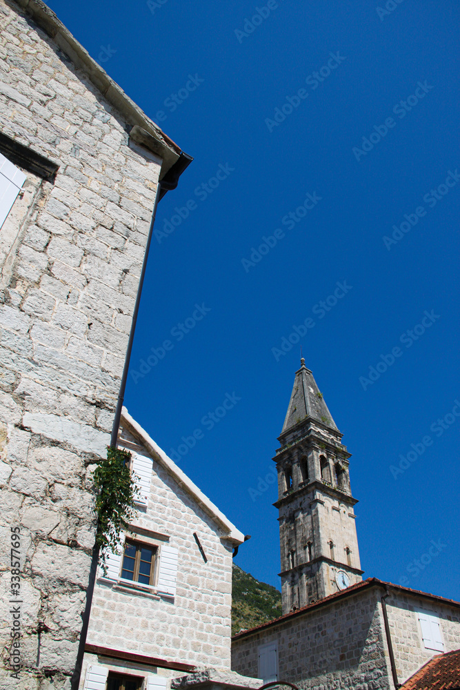 St Nicholas church in Perast clock tower St Nicholas church in Perast clock tower