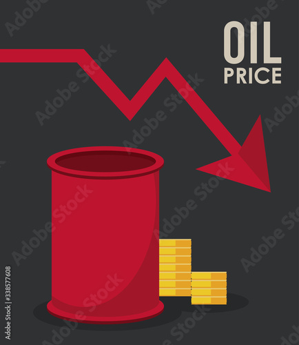 oil price infographic with barrel and coins