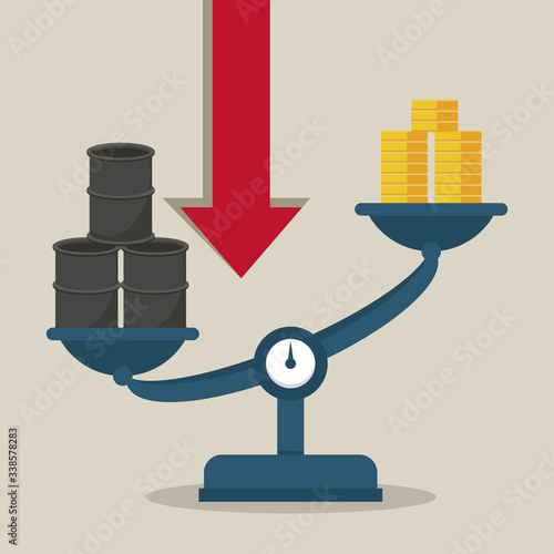 oil price infographic with barrels and balance