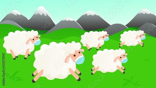 Herd immunity of covid-19, sheeps with protective mask