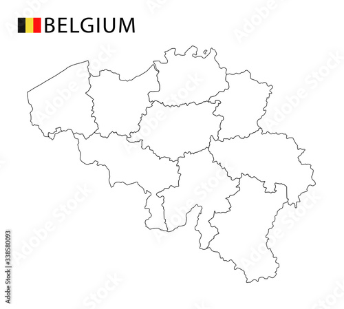Belgium map  black and white detailed outline regions of the country.