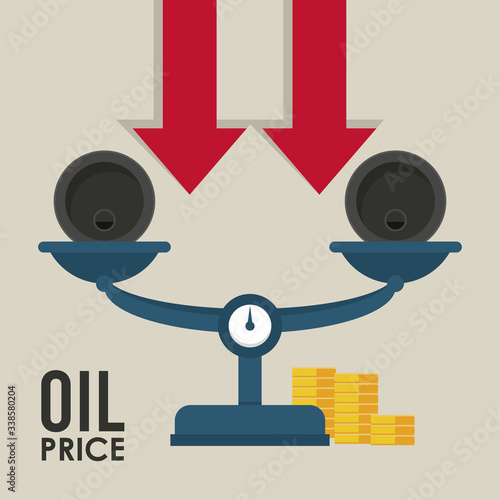 oil price infographic with barrels and balance