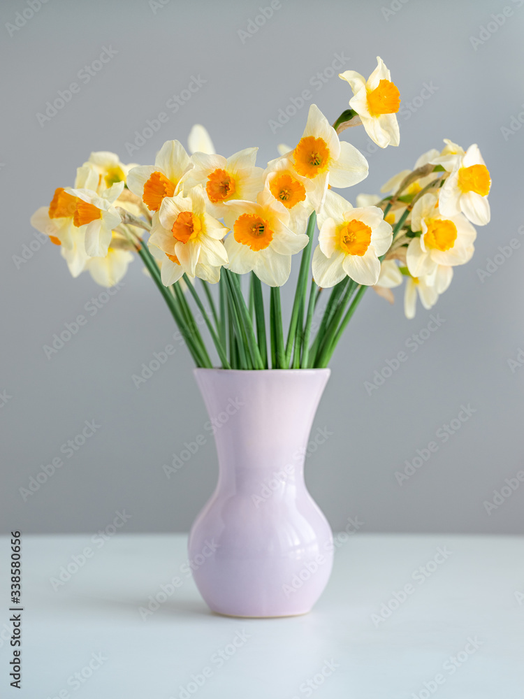 custom made wallpaper toronto digitalpink vase on the white table with buquet of narcissus