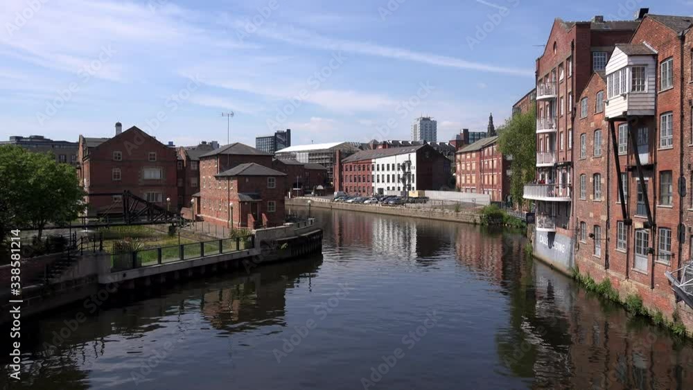 Leeds city centre canal and buildings UK 4K Leeds city centre canal and buildings UK 4K