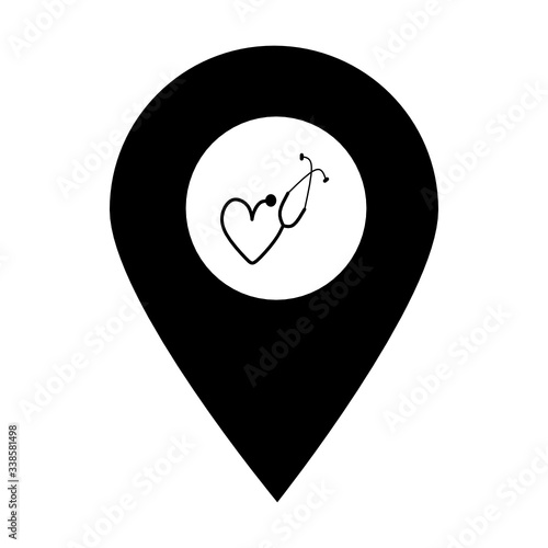 Stethoscope location map pin icon. Element of map point for mobile concept and web apps. Icon for website design and development, app development. Premium hospital, clinic, pharmacy icon sign