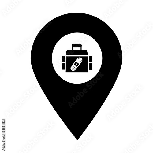 Aid kit bag location map pin icon. Element of map point for mobile concept and web apps. Icon for website design and development, app development. Premium hospital, clinic, pharmacy store icon sign