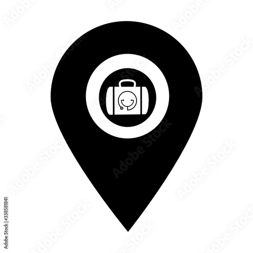 Aid kit bag location map pin icon. Element of map point for mobile concept and web apps. Icon for website design and development, app development. Premium hospital, clinic, pharmacy store icon sign