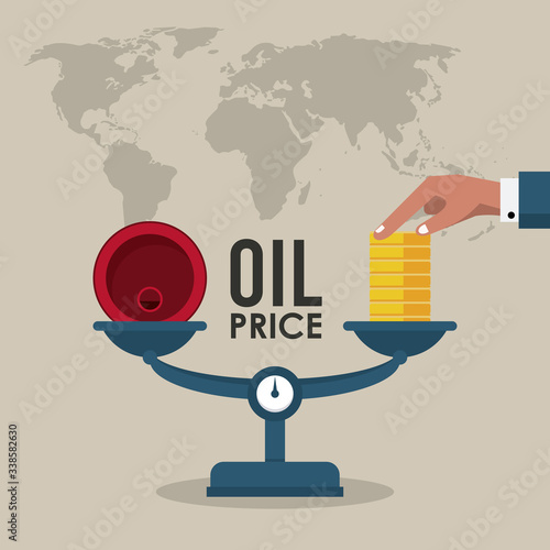 oil price infographic with barrels and balance