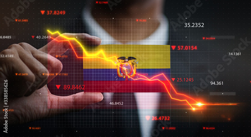 Graph Falling Down in Front Of Ecuador Flag. Crisis Concept