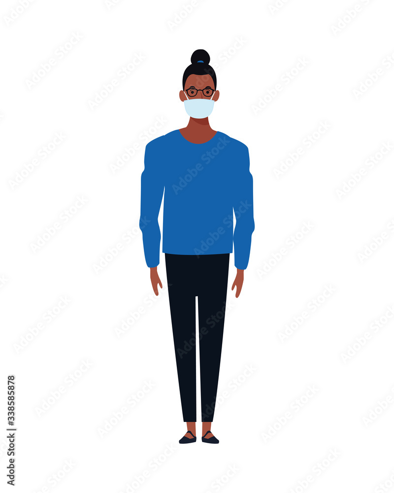 afro woman using face mask for covid19 character afro woman using face mask for covid19 character