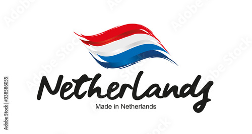 Made in Netherlands handwritten flag ribbon typography lettering logo label banner