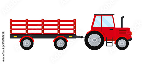 Red tractor with trailer icon isolated on white background.