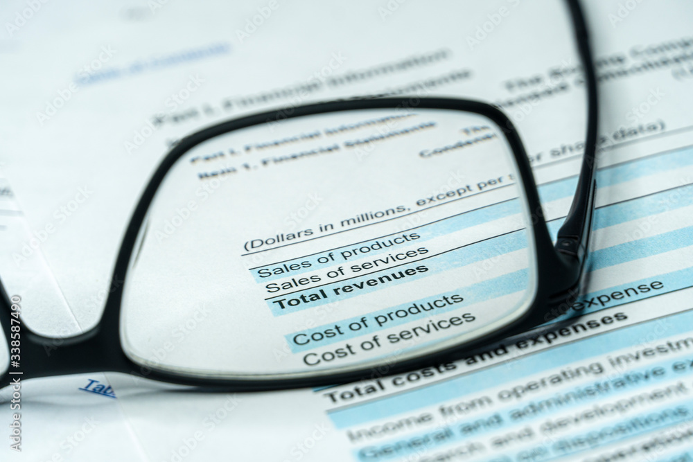 Income statement financial report through glasses. Income statement financial report through glasses.