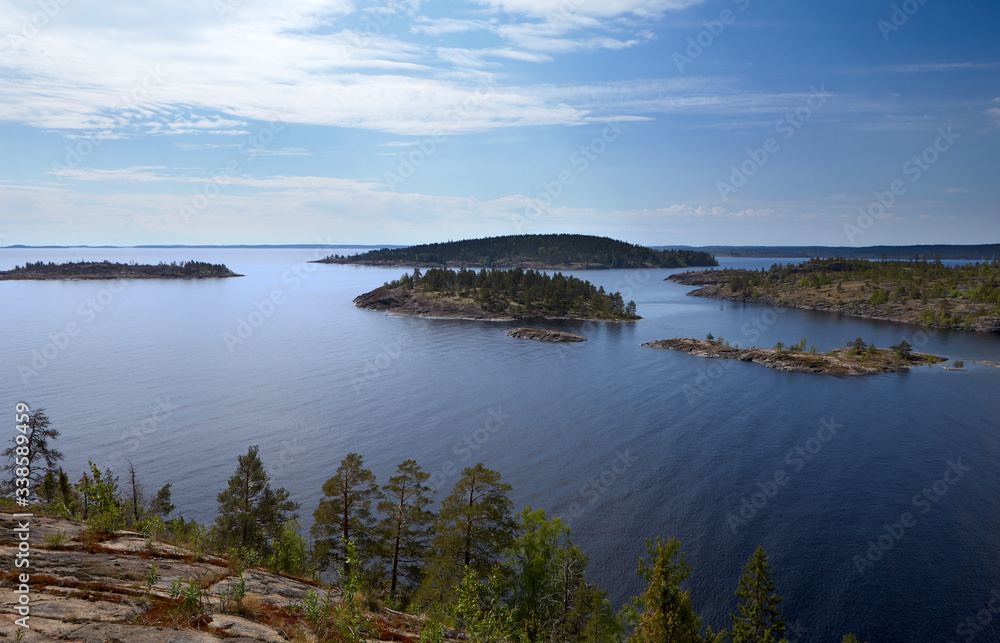 Landscape. Lake Ladoga. Summer. From the top of the island, you can enjoy a beautiful view of the lake.