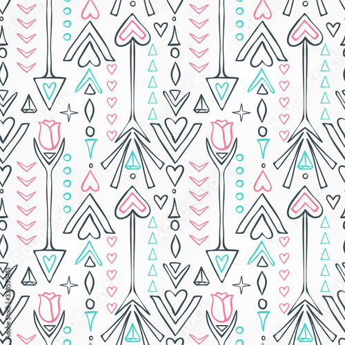 Seamless pattern with romantic hipster elements