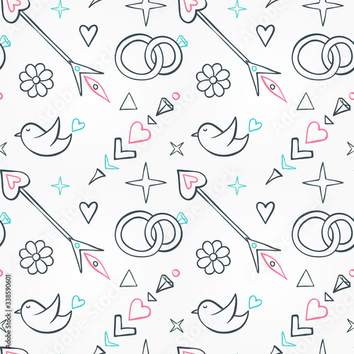 Seamless pattern with wedding elements