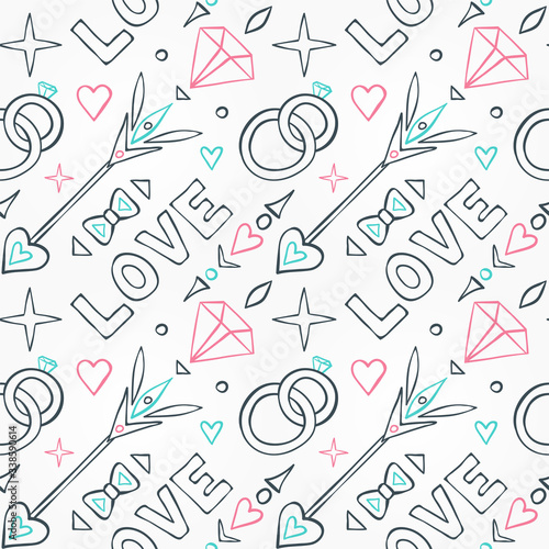 Seamless pattern with wedding hipster elements