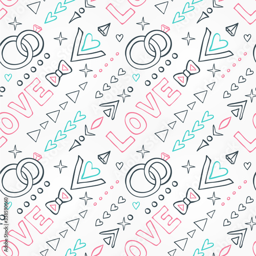 Seamless pattern with wedding hipster elements