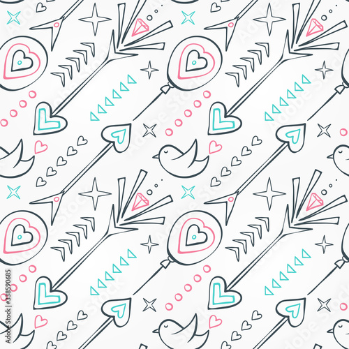 Seamless pattern with romantic hipster elements