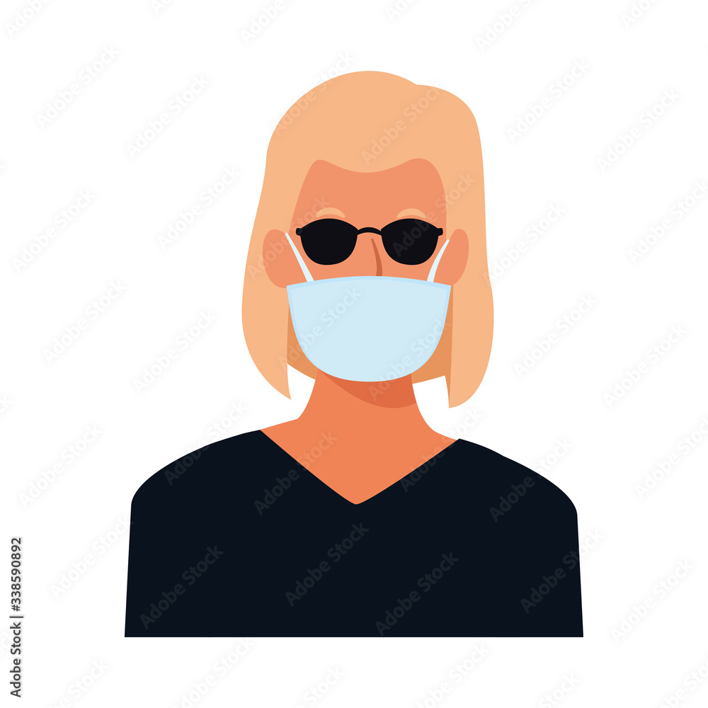woman using face mask and sunglasses for covid19
