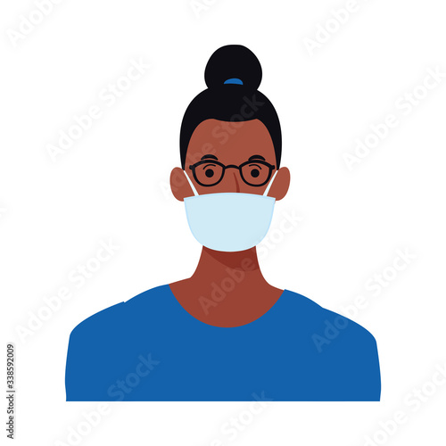 afro woman using face mask for covid19 character