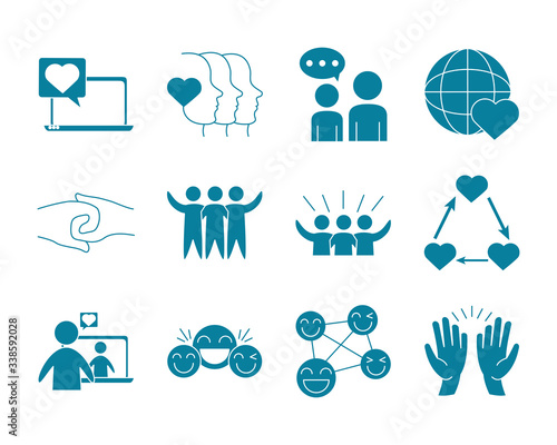 happy friendship day celebration love relationship support team icons set line style