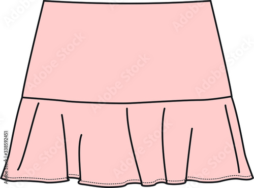 SKIRT, Fashion Flat Sketch, apparel template.RUFFLED MINI SKIRT