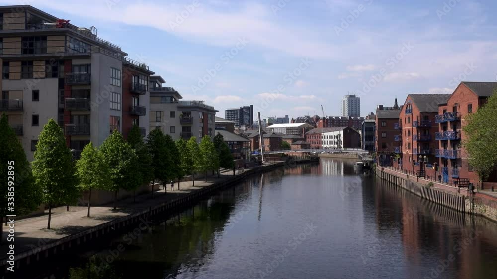 Leeds city centre canal and buildings UK 4K Leeds city centre canal and buildings UK 4K