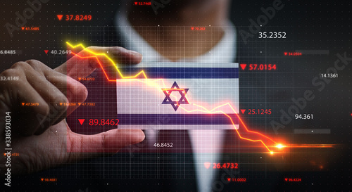 Photos Graph Falling Down in Front Of Israel Flag. Crisis Concept