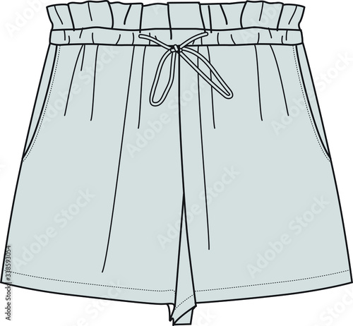 PAPERBAG SHORT, Fashion Flat Sketch, apparel template