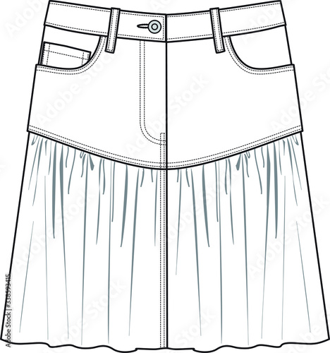 SKIRT, Fashion Flat Sketch, apparel template