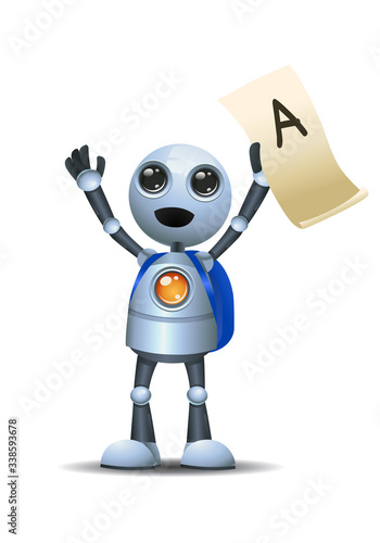 3d illustration of little robot got A representing educational student grade