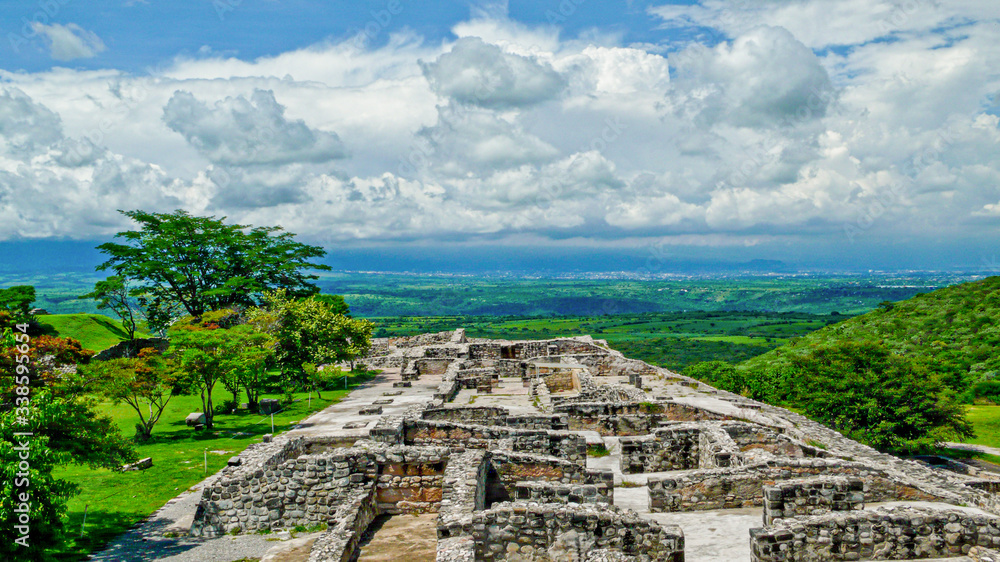Panoramic view of the ancient city of Xochicalco, central mexico