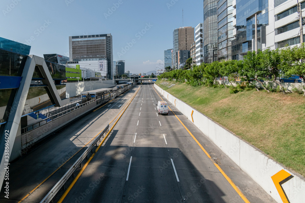Lockdown in Lima, Peru. Main avenues, express way and empty streets during coronavirus emergency Lockdown in Lima, Peru. Main avenues, express way and empty streets during coronavirus emergency