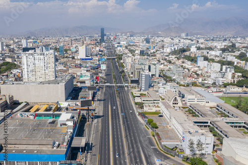 Lockdown in Lima, Peru. Main avenues, express way and empty streets during coronavirus emergency 