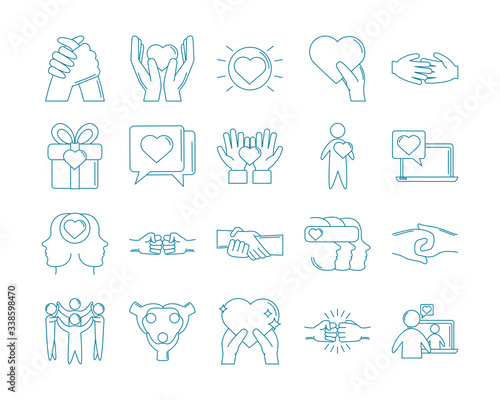 happy friendship day celebration love relationship support team icons set line style