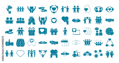 happy friendship day celebration love relationship support team icons set line style