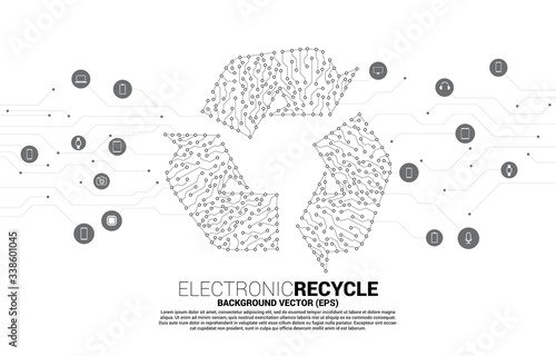 Recycle icon from dot connect line circuit board style. background for take care and save the environment.