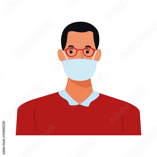 man using face mask for covid19 character