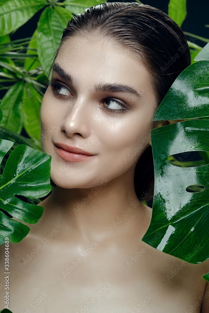 beautiful woman green leaves exotic beautiful woman green leaves exotic