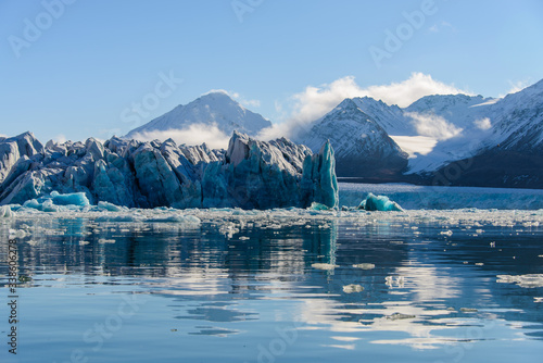 Landscape with glacier in Svalbard at summer time. Sunny weather.