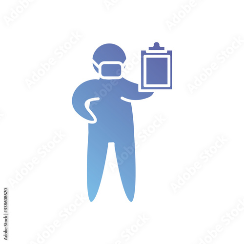 pictogram doctor man with mouth mask and clipboard icon, gradient style photo