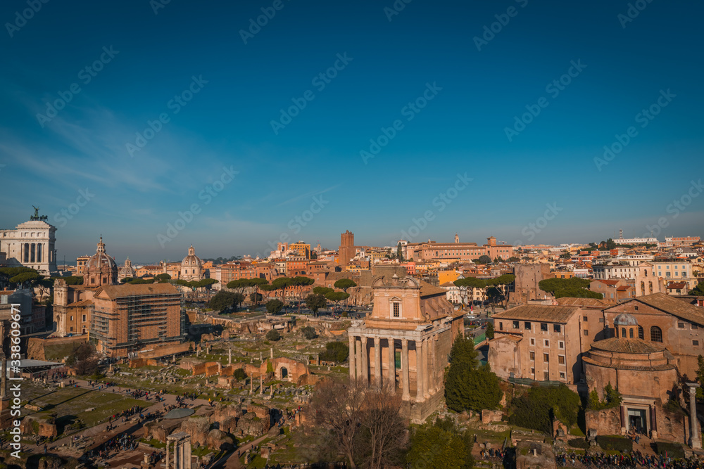 ROME, LAZIO / ITALY - JANUARY 02 2020: Rome forum view before COVID-19 ROME, LAZIO / ITALY - JANUARY 02 2020: Rome forum view before COVID-19