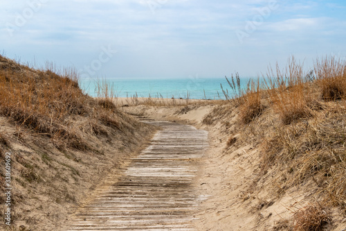 beach access trail through the sand dunes at Sauble Beach, Ontario, Canada photo