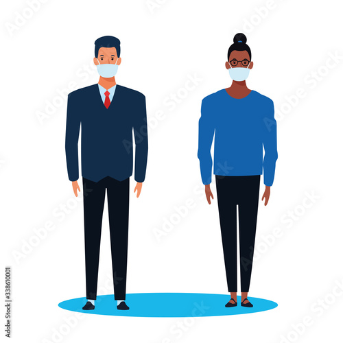 interracial couple using face mask for covid19