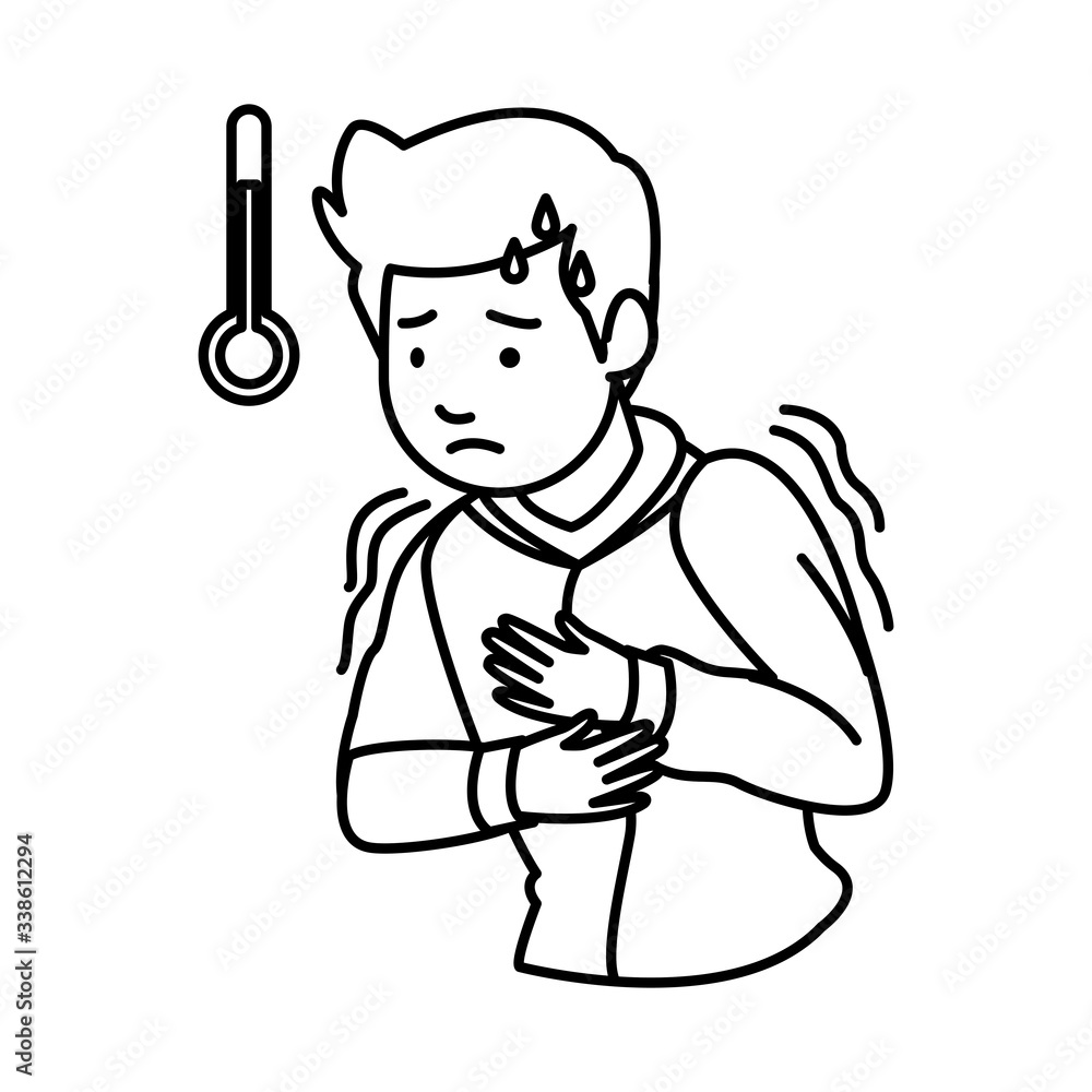 man sick with fever and thermometer covid19 symptom man sick with fever and thermometer covid19 symptom