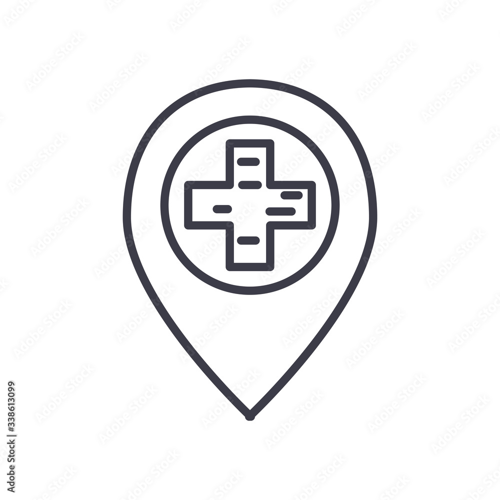 location pin with medical cross icon, line style location pin with medical cross icon, line style