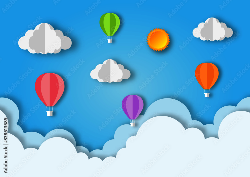 paper art travel with balloon flying background. vector Illustration. paper art travel with balloon flying background. vector Illustration.