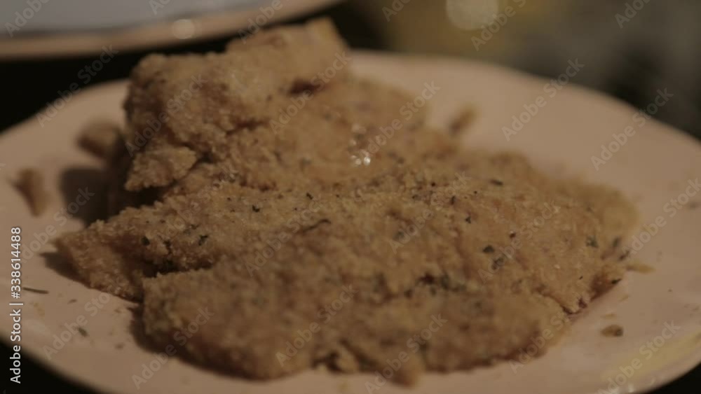 Breaded Sliced Chicken Lean Meat Recipe - Closeup shot Breaded Sliced Chicken Lean Meat Recipe - Closeup shot